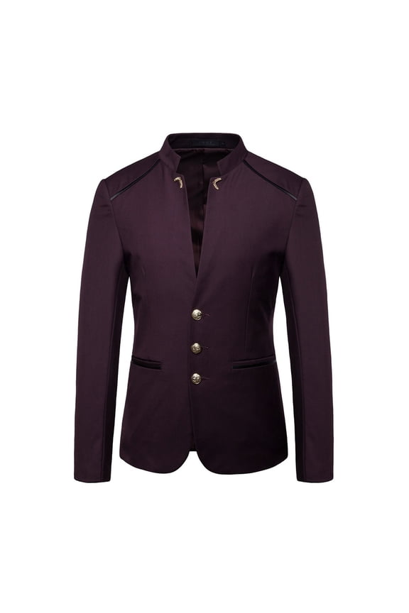 Mens Casual Suit Blazer Jackets Stand Mandarin Collar Lightweight Sport Coats Long Sleeve Button Down Business Coat Workout Clothing Red L