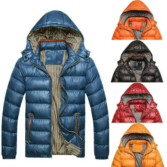 safuny Mens Down Jackets Puffer Coat Detachable Hooded Thicken Outwear Overcoat Warm Winter Windbreaker Workout Cotton Clothing Black L