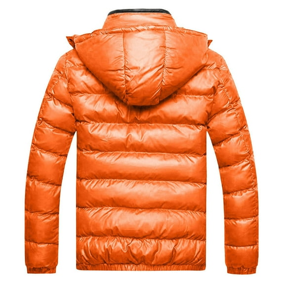 safuny Mens Down Jackets Puffer Coat Detachable Hooded Thicken Outwear Overcoat Warm Winter Windbreaker Workout Cotton Clothing Orange XXL