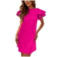thumbnail image 1 of safuny Mini Straight Dress for Women Solid Color Ruffle Sleeve Crew Neck Dress Backless Prom Party Retro Holiday Beach Trendy Clothing Summer Hot Pink S, 1 of 9