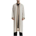 thumbnail image 1 of safuny Solid Color Henley Shirts Cotton Islamic Thobe for Men Workout Fall Long Sleeve Long Gown Thobe Stand Collar Button Kaftan Muslim Long Robe Pockets Beige XL, 1 of 5