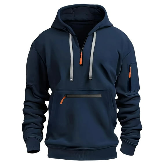 safuny Solid Color Pullover Zipper Long Sleeve Tees Fall Outwear Fashion Quarter Zipper Shirts Loose Hoodie Tops for Men Casual Sports Sweatshirts with Pockets Blue XL