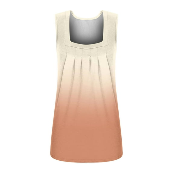 safuny Clearance Summer Women's Trendy Flowy Flowy Tunic Tank Top Gradient Cami Top Sleeveless Vest Square Neck Top Elegant Pleated Clothing Fashion Orange XXL