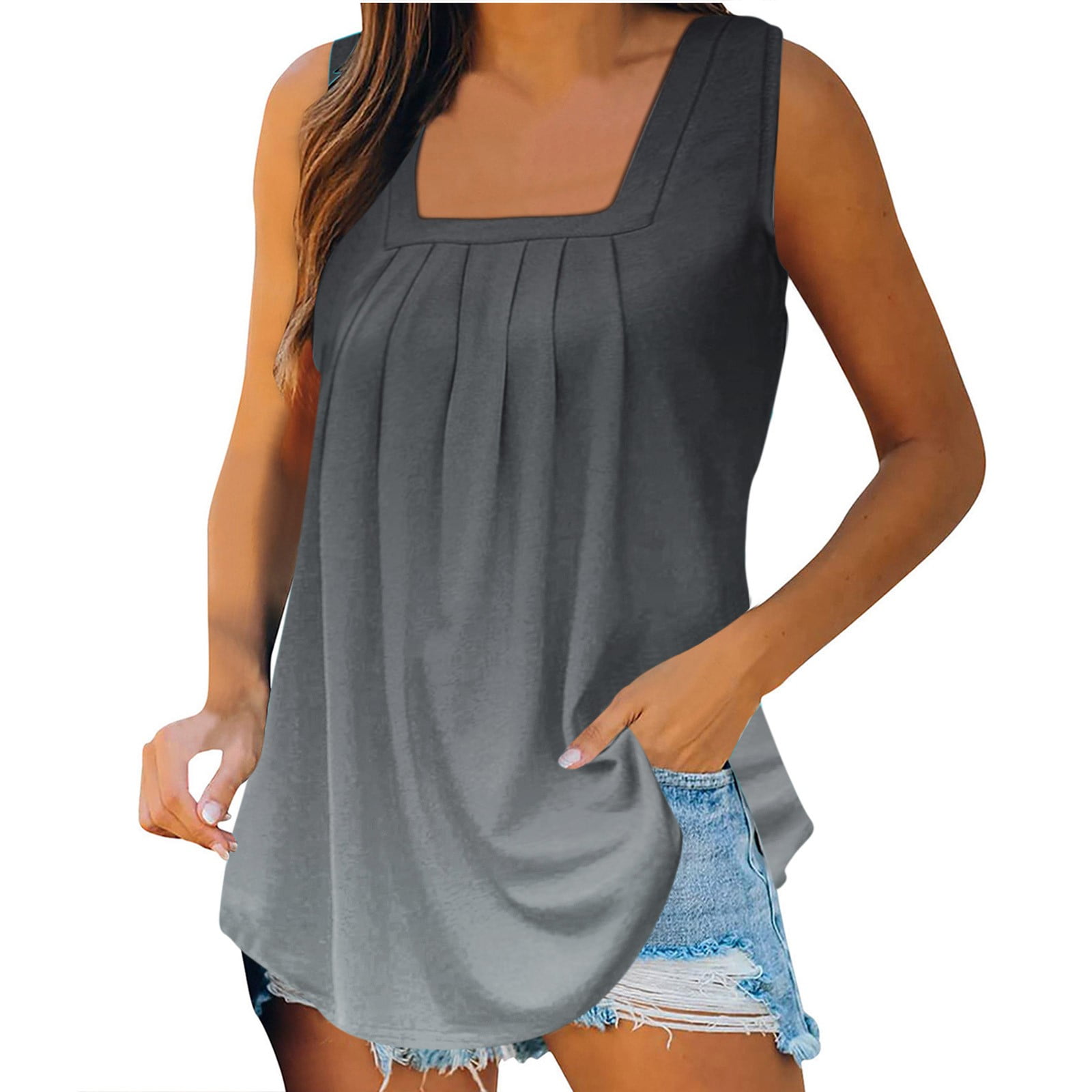 トップス UNOF PLEATS TANK TOP Sleeveless Turtleneck Top in Light Grey – SVRN
