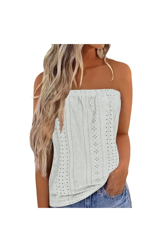 Women's Flowy Swing Tunic Tube Tops Floral Pleated Retro Cami Tops Sleeveless Strapless Vest Elegant Casual Fit Beach Blouses Fashion Summer White S