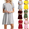 thumbnail image 1 of safuny Women's Knee-High Dress Dressy Loose High Waist Swing Mini Mide-Calf Dress Comfy Casual Plus Size Crewneck Short Sleeve Solid Color For Mujer Elegante Yellow S, 1 of 5