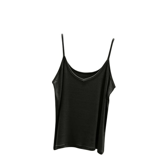 safuny Women's Loose Tank Tops Solid Sequined Retro Cami Tops Sleeveless V Neck Camisoles Elegant Casual Beach Blouses Fashion Summer Black L