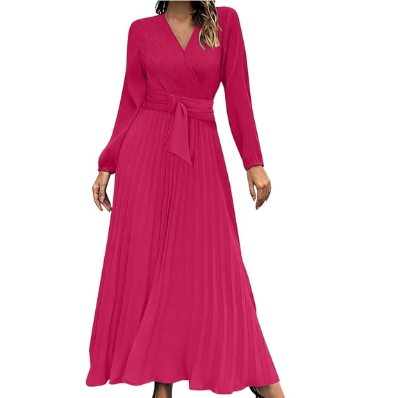 safuny Women's Maxi Casual Dress Sweet Heart Round Neck Winter Long Sleeve Valentine's Day Fall Dress Holiday Retro Fashion Hot Pink XXL