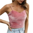 thumbnail image 1 of safuny Women's Slim Velvet Camisole Solid Color Retro Cami Tops Sleeveless V Neck Vest Elegant Casual Fit Beach Blouses Fashion Summer Pink XL, 1 of 5