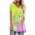 thumbnail image 1 of safuny Clearance Women's Trendy Loose Tops Summer Casual Comfy Gradient Clothing Trendy Tees Sale Short Sleeve Shirts V Neck Pullover Yellow XXXL, 1 of 5