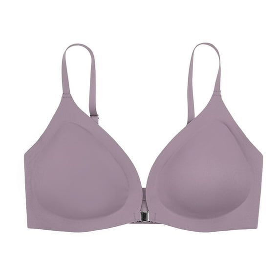 safuny Everyday Bra Front Open for Women Ultra Light Lingerie Ladies Breathable Gathering Front Opening Comfort Daily Brassiere Underwear Wireless Seamless Smoothing Push-Up Purple L
