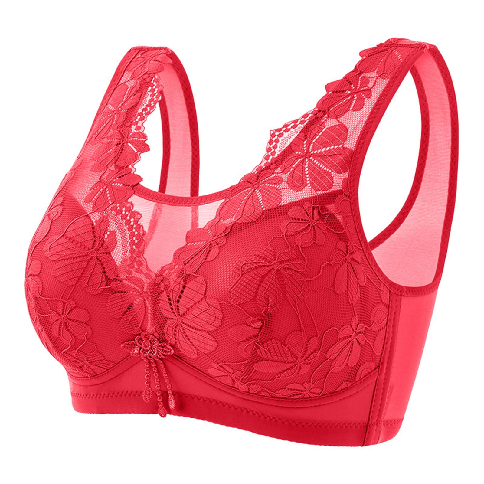 safuny Everyday Bra for Women Lace Ultra Light Lingerie Thin and Adjustable  Droop Back Wrap Up Comfort Daily Brassiere Underwear Wireless Push-Up Bra  Camisole Red XXXL 
