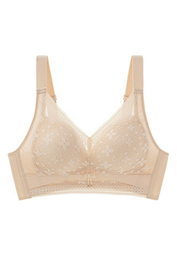 Everyday Bra for Women Plus Size Lace Ultra Light Lingerie Solid lette Comfortable Comfort Daily Brassiere Underwear Steel Ring Free Wireless Push-Up Bra Beige 42