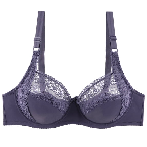 safuny Everyday Bra for Women Plus Size Ultra Light Lingerie Embroidered Glossy Breathable No Rims Comfort Daily Brassiere Underwear Steel Ring Free Wireless Push-Up Bra Purple