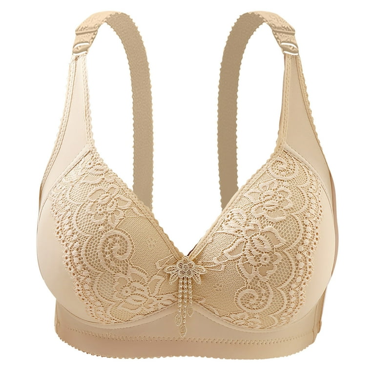 safuny Everyday Bra for Women Plus Size Ultra Light Lingerie Middle Aged  and Elderly Thin with Pendant Accessories Comfort Daily Brassiere Underwear  Wireless Push-Up Bra Beige M 