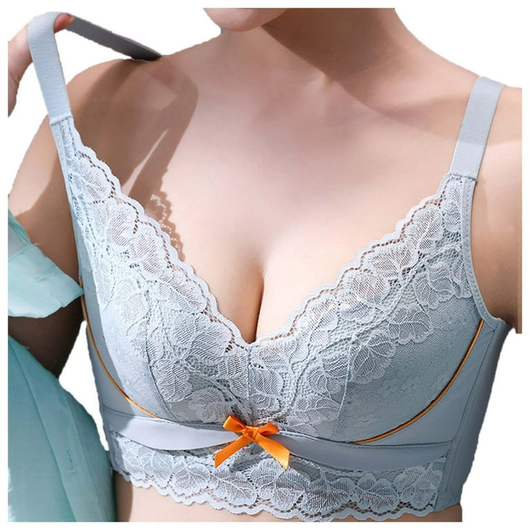 safuny Everyday Bra for Women Plus Size Ultra Light Lingerie Thin Lace Bow,  Full Cup, Gathered Breasts, No Sponge, Comfort Daily Brassiere Underwear