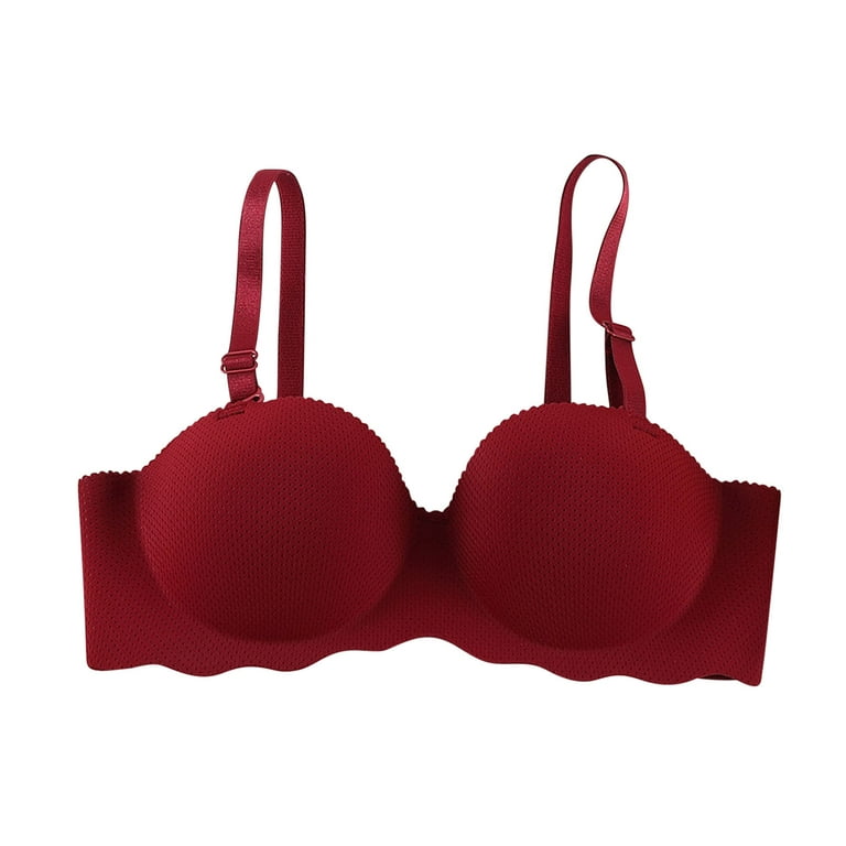 safuny Everyday Bra for Women Seamless Smoothing Gathering Detachable  Shoulder Straps For Use Wireless Holiday Push Up Ultra Light Lingerie  Brassiere Underwear Comfort Daily Red XL 
