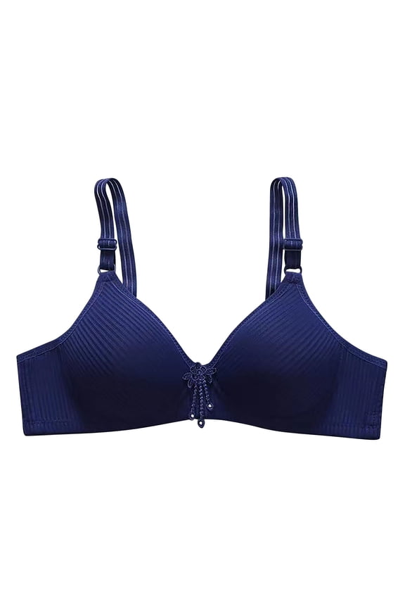 Everyday Bra for Women Ultra Light Lingerie Color Hollow Out Perspective No Rims Comfort Daily Brassiere Underwear Steel Ring Free Wireless Push-Up Bra Blue