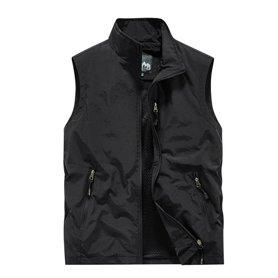 safuny Fishing Travel Vest for Men Fall Sleeveless Stand Collar Lightweight Photo Cargo Vest Hiking Zipper Outerwear Vests Workout Golf Jacket Multi Pockets Black M