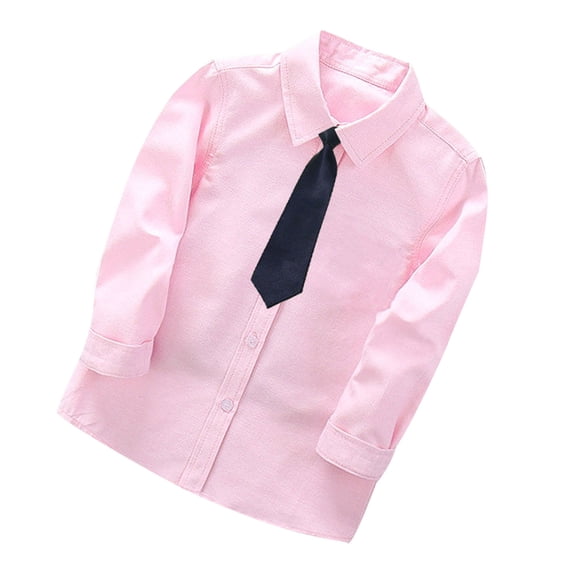 safuny Gentleman'S School Uniform Shirt for Kids Toddler Boys Fashion Long Sleeve Blouse Solid Color Pink 12Y