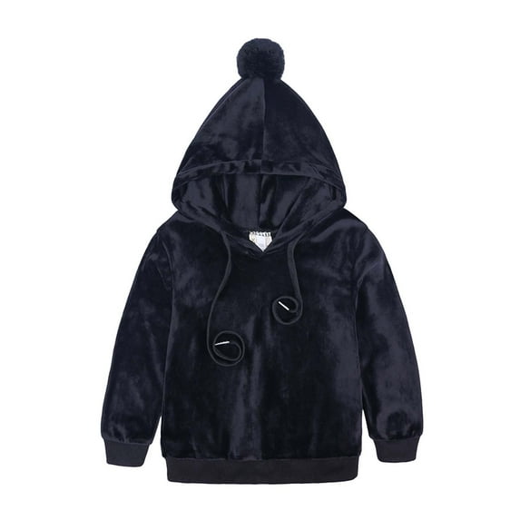 safuny Girls Boys Fall Winter Hooded Coat And Casual Pants Set Big Kids Solid Color Suit Soft Fleece Childs Clothes Playwear Long Sleeve Hoodie Sweatshirts Sets Clearance Black