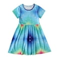 thumbnail image 1 of safuny Girls's A Line Dress Teens Rainbow Tie Dye Lovely Round Neck Pleated Swing Hem Vintage Holiday Short Sleeve Comfy Fit Princess Dress Blue 4-9Y, 1 of 6