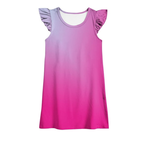 safuny Girls's A Line Dress Teens Clearance Rainbow Tie Dye Lovely Round Neck Pleated Swing Hem Vintage Holiday Short Sleeve Comfy Princess Dress Pink 110