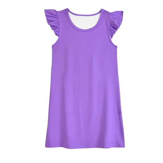 safuny Girls's A Line Dress Teens Rainbow Tie Dye Lovely Round Neck Pleated Swing Hem Vintage Holiday Short Sleeve Comfy Princess Dress Purple 120