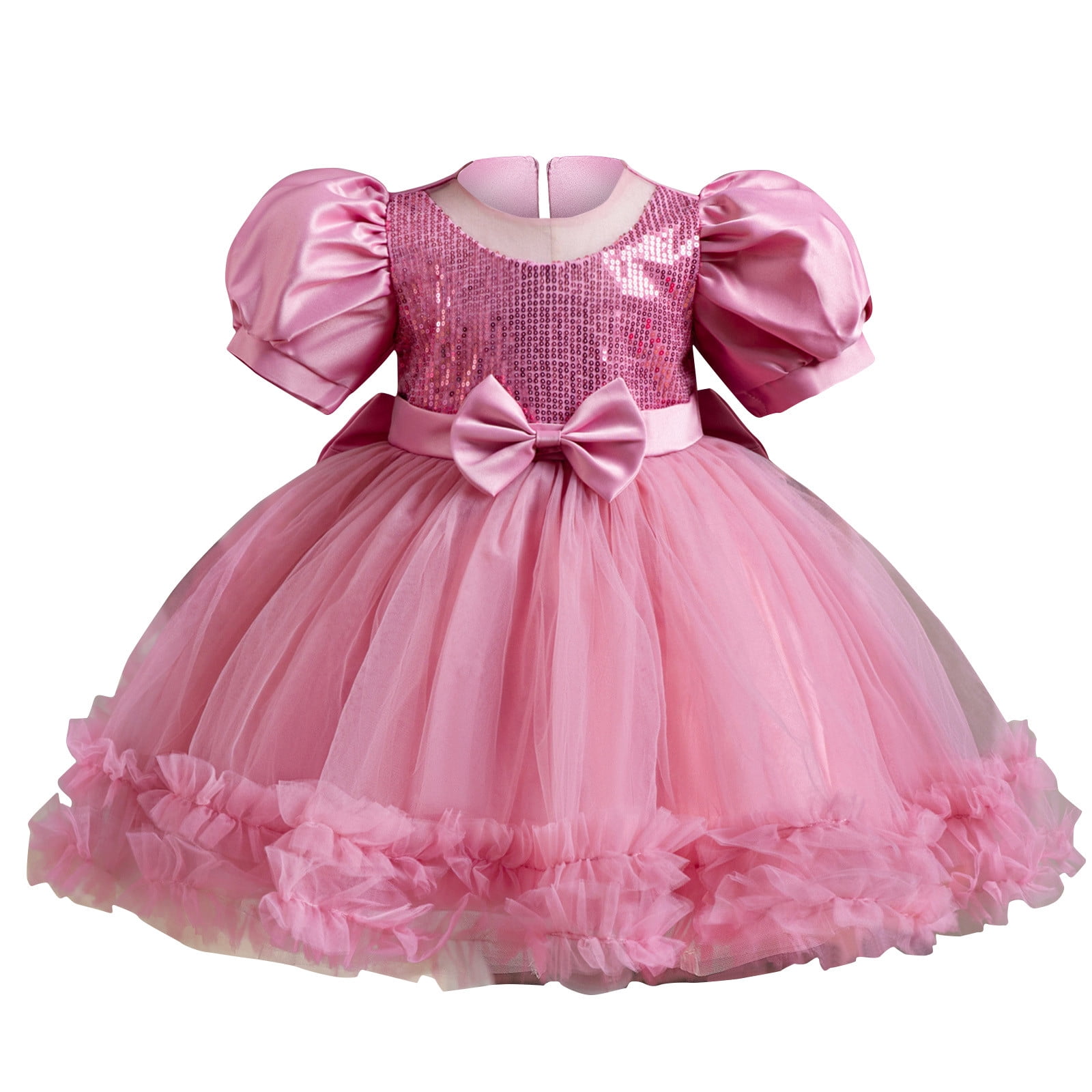 Safuny Girls's Party Gown Birthday Dress Floral Bowknot Mesh Swing Hem Sleeveless Princess Dress Lovely Comfy Fit Vintage Round Neck Holiday Pink 4-5y