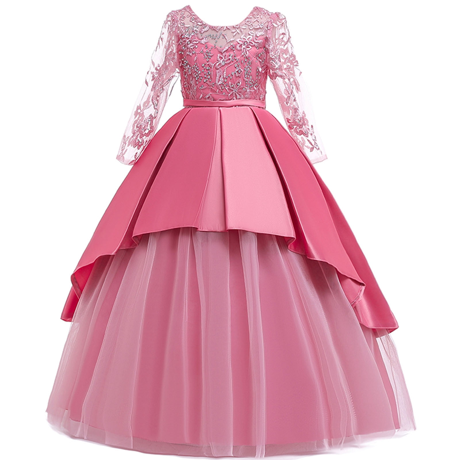 safuny Girls's Party Gown Birthday Dress Clearance Floral Solid Lace  Splicing Vintage Long Sleeve Princess Dress Lovely Comfy Fit Round Neck  Holiday Pleated Mesh Swing Hem Pink 5-14Y - Walmart.com