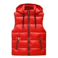thumbnail image 1 of safuny Jackets for Men Dressy Cotton Down Vest Coat Hooded Neck Sleeveless Fall Fashion Shacket Jacket Comfy Casual Solid Color Red XXL, 1 of 5