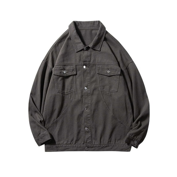 safuny Jean Denim Jacket for Men Winter Button Solid Color Vintage Jacket Tops Blouse Coat Christmas Long Sleeve Casual Outwear Work Sports Dark Gray XXL