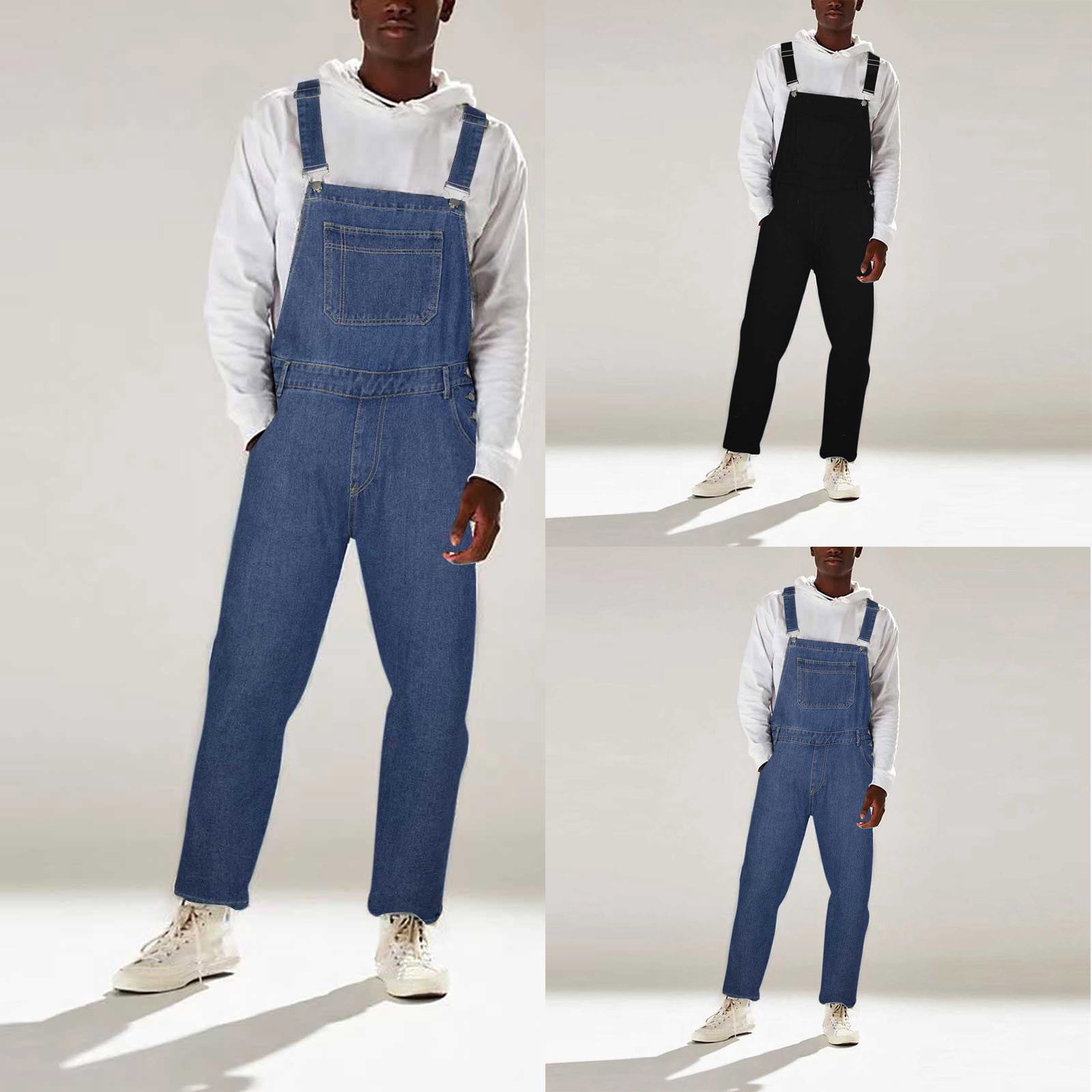 safuny Jeans Dungarees for Men Fashion Fall Winter Long Trousers