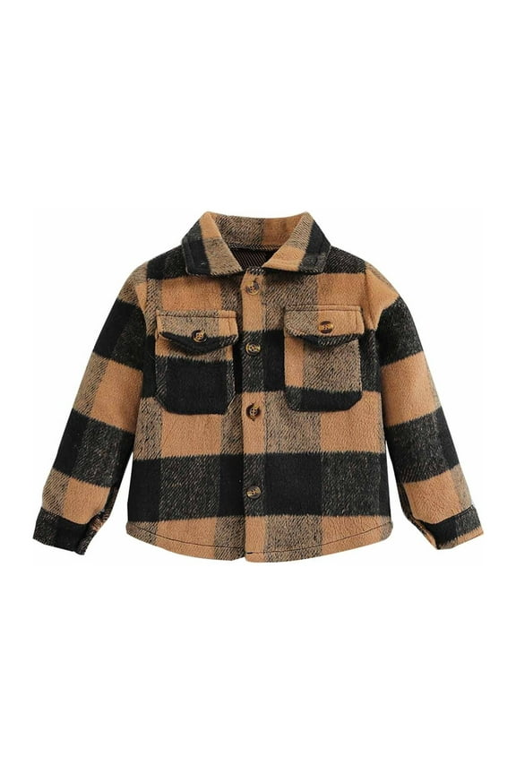 Kids Toddler Flannel Shirt Jacket Long Sleeve Shacket Baby Boys Girls Fall Shirt Coat Outwear Pocket Button Childs Clothes Playwear Long Sleeve Plaid Jacket Brown 2-3 Y