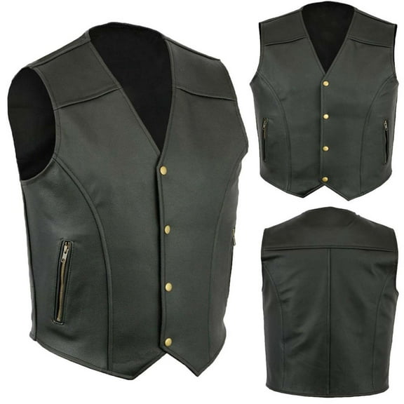 safuny Leather Waistcoat Coat Outwear Jacket Pocket for Men Outdoors Casual Punk Motorcycle Holiday Fashion Sleeveless Lightweight Athletic V Neck Button Black L