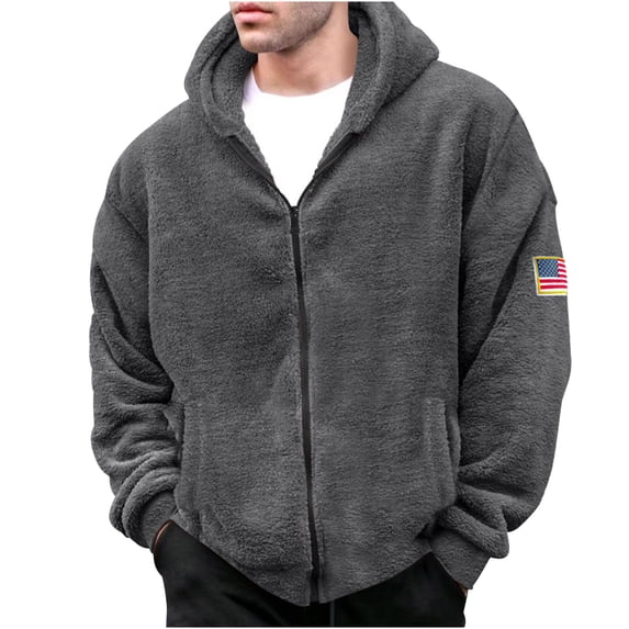 safuny Loose Hoodie Soft Fleece Sweatshirts Pocket Jacket for Men Comfy Daily Casual Solid Color Zipper Up Holiday Fashion Long Sleeve Athletic Gray L