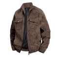 thumbnail image 1 of safuny Men Fashion Zipper Pocket Windproof Warm Long Sleeve Faux Leather Jacket Stylish Casual Lightweight able Everyday Wear Coffee L, 1 of 8