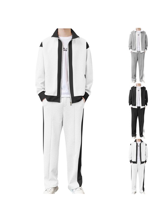 Men Retro Windbreaker Track Suit Jacket Pant Athletic Windproof Sweat Suit Full Zipper Outfits St Collar Spring Fall Pockets Black L