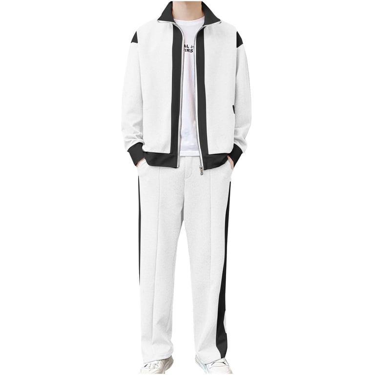 safuny Men Retro Windbreaker Track Suit Jacket Pant Athletic