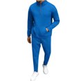 thumbnail image 1 of safuny Men Tracksuit Out 2-Piece Set Long Sleeve Waffle Quarter Zipper Shirt Pants Fashion Set Pockets Sweatsuits Spring Outfits Cotton Blue S, 1 of 1