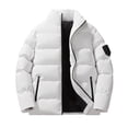 thumbnail image 1 of safuny Men Winter Coat Full Zip up Jacket Lightweight Warm Thicken Padded Outerwear Solid Stand Collar Ski Hiking Travel Warm Overcoat White XXXL, 1 of 1