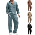thumbnail image 1 of safuny Men's 2 Piece Outfits Half Sleeve Collar Neck Shirts Tops Long Pants Set Outfits Sweatsuits Spring Tracksuits Black L, 1 of 7