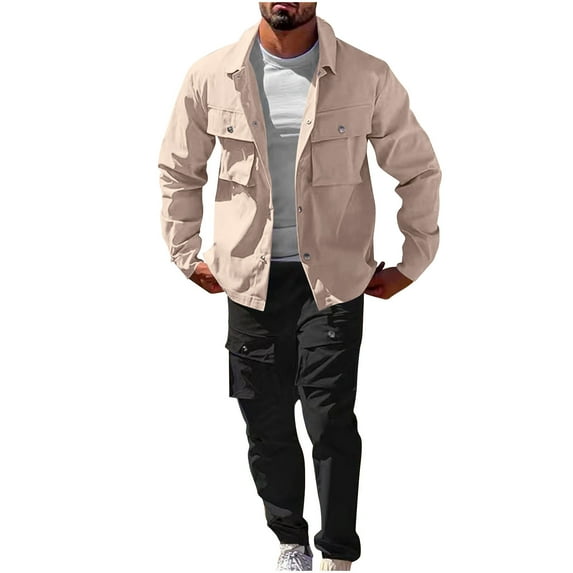 safuny Men's 2 Piece Outfits Shackets Big&Tall Pullover Lounge Sets Long Sleeve Button Tracksuits Fall Winter Lapel Sweatshirts Casual Joggers Cargo Pants Drawstring Yellow XXXL