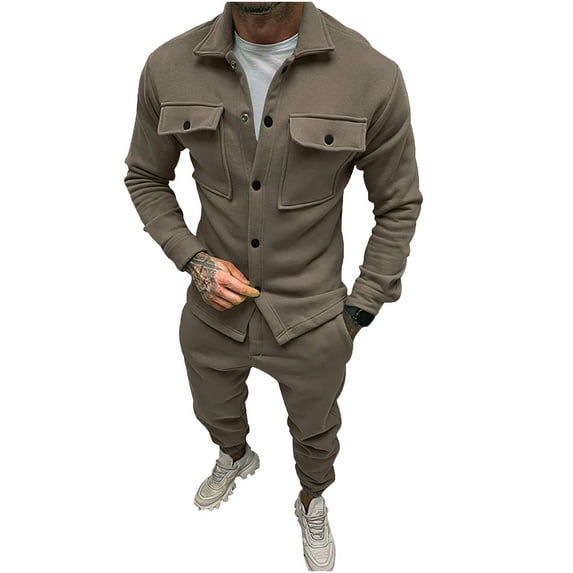 safuny Men's 2Pc Cotton Corduroy Tracksuits Jackets&Jogger Long Sleeve Athletic Suits Turndown Collar Button Outfits Causal Workout Activewear Sweatsuit Trendy Clearance Khaki