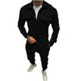 thumbnail image 1 of safuny Men's 2Pc Cotton Corduroy Tracksuits Jackets&Jogger Long Sleeve Athletic Suits Turndown Collar Button Outfits Causal Workout Activewear Sweatsuit Trendy Clearance Black, 1 of 7