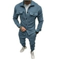 thumbnail image 1 of safuny Men's 2Pc Cotton Corduroy Tracksuits Jackets&Jogger Long Sleeve Athletic Suits Turndown Collar Button Outfits Causal Workout Activewear Sweatsuit Trendy Clearance Sky Blue, 1 of 7