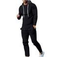 thumbnail image 1 of safuny Men's 2Pc Cotton Lined Tracksuits Hoodie Tops&Pants Jogger Solid Color Crew Neck Outfits Long Sleeve Clearance Trendy Causal Running Sports Sweatsuit Athletic Suits Black, 1 of 1