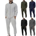 thumbnail image 1 of safuny Men's 2Pc Cotton Tracksuits Jackets&Pants Jogger Solid Color Trendy Long Sleeve Athletic Suits Causal Running Sports Sweatsuit Full Zipper Outfits Army Green, 1 of 6