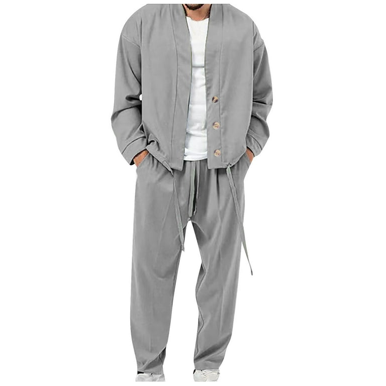 safuny Men s 2Pc Tracksuits Set Jackets And Pants Jogger Solid Color Long Sleeve Jogging Athletic Suits Open Front Outfits Causal Running Sports Sweatsuit Clearance Trendy Gray Walmart