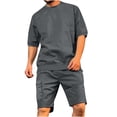 thumbnail image 1 of safuny Men's 2Pc Tracksuits Set Oversized Tops&Shorts Solid Color Short Sleeve Summer Crew Neck Outfits Causal Running Sports Sweatsuit Trendy Athletic Suits Gray M, 1 of 5